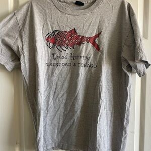 Gray T-Shirt with Red Fish Graphic
